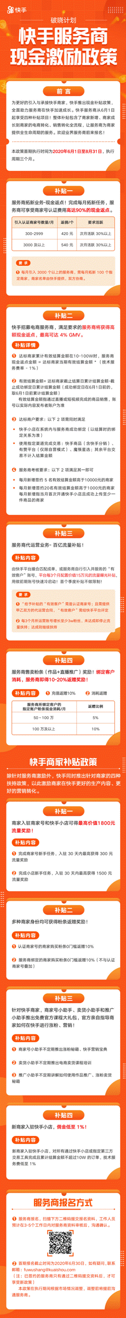 快手发布现金补贴“破晓计划” 八项政策鼎力扶持服务商及商家